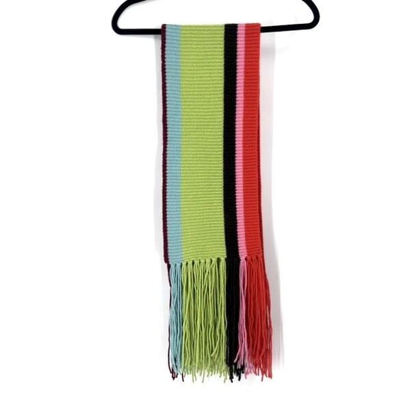 Vintage Y2K Lambswool & Angora Rainbow Striped Fringe‎ Winter Scarf Colorful - Picture 5 of 15